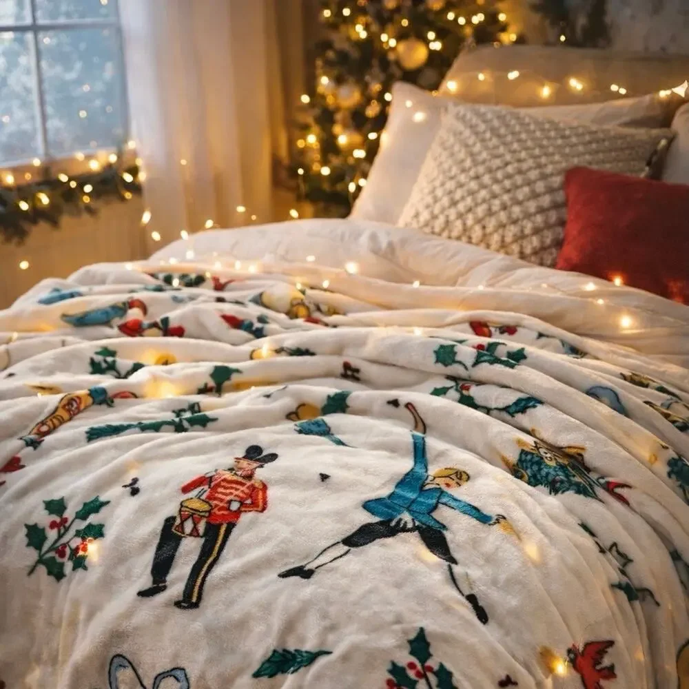 Rachel Roy 12 Days of Christmas Plush Blanket Full Queen Holiday Cozy